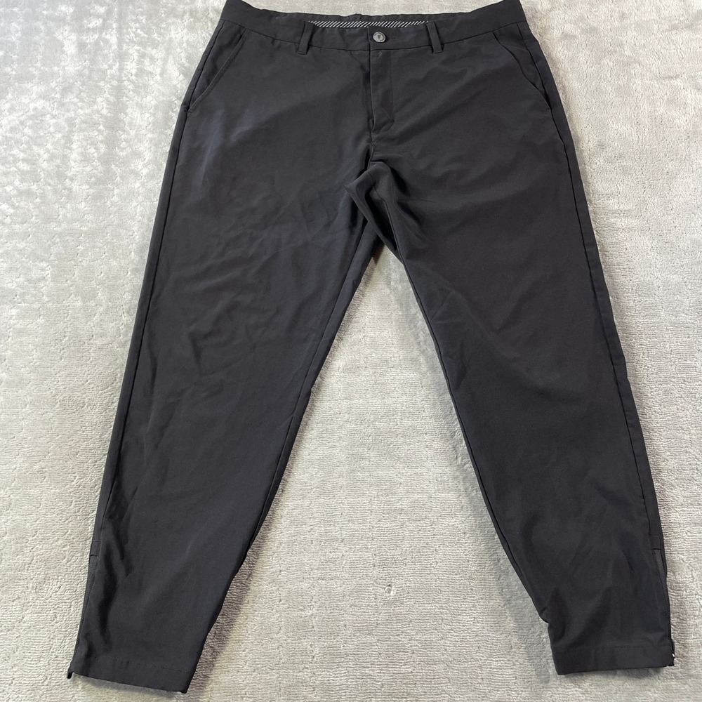Primo Joggers Pants Mens 36 Short Black Tapered Zipper Golf Preppy Light Stretch